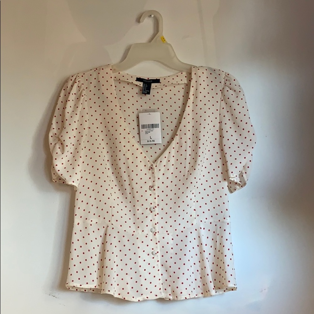 White and red Polka Dot woven blouse